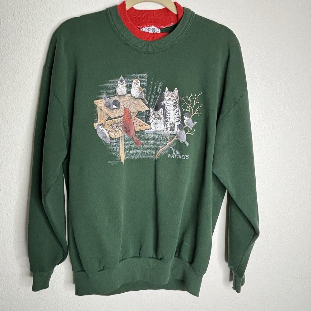 VTG 90s Morning Sun Sweatshirt Green Collared The Bird Watchers Women’s XL